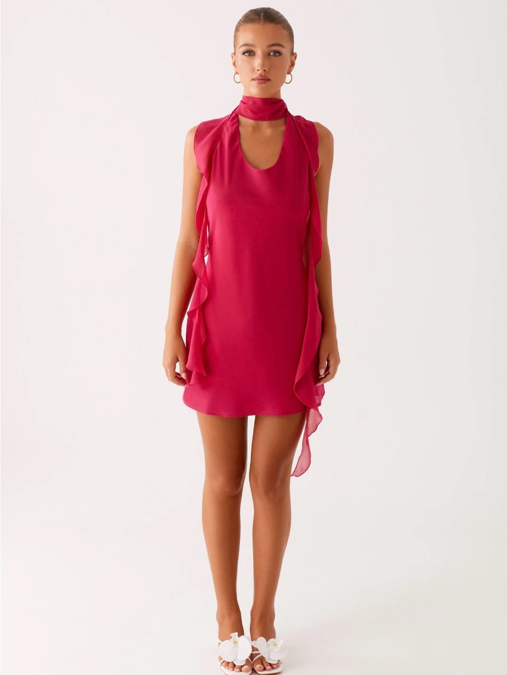 Peppermayo Fuchsia Ruffle Halter Mini Dress - Picture 2 of 6